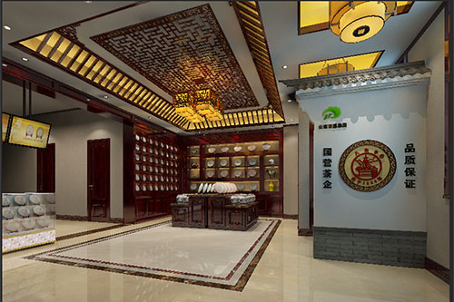 山东古朴典雅的中式茶叶店大堂设计效果图