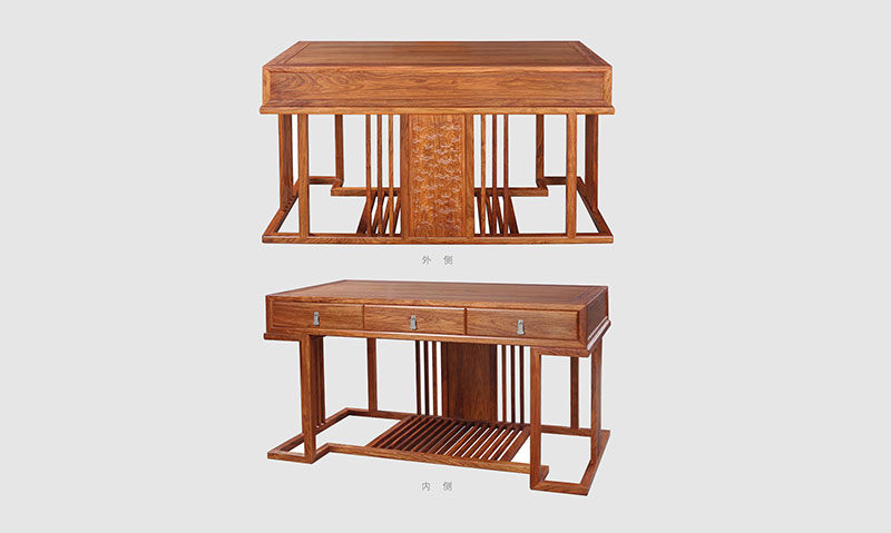 山东 别墅中式家居书房装修实木书桌效果图